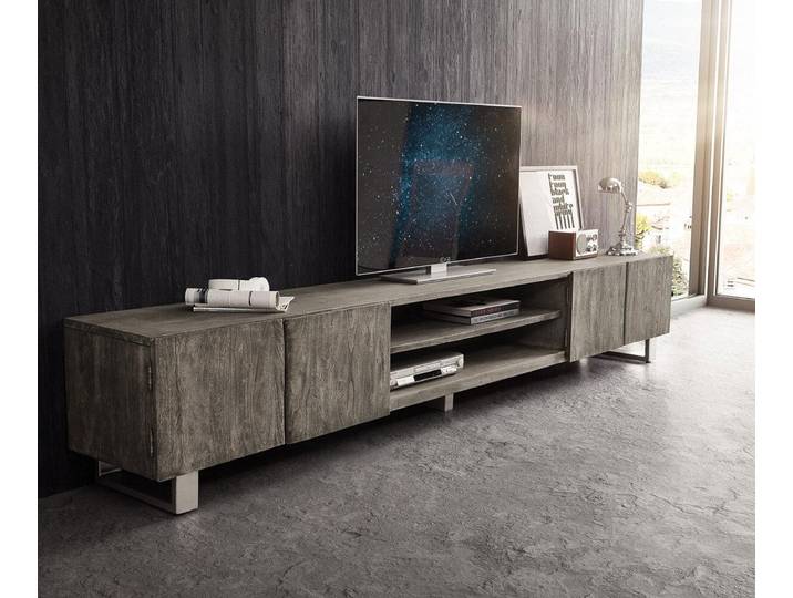 Fernsehtisch Live-Edge Akazie Platin 300 cm 2 Schübe 2 Fächer Baumkante Lowboard
