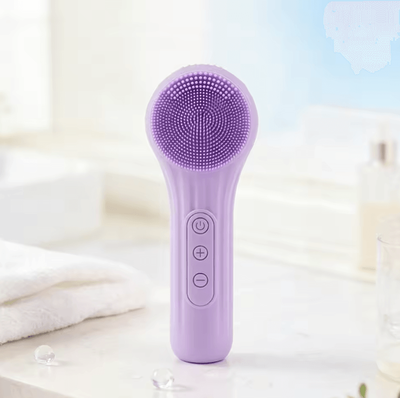 Inspire Curations 2 in 1 Electric Silicone Facial Cleanser Brush Rechargeable Sonic Face Cleansing Brush With Heat Massage violet