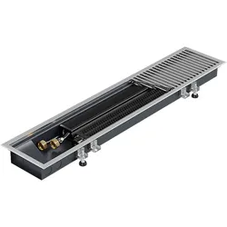 agadon Bodenkonvektor mit Querstromventilator, Kanalhöhe 65 mm, 1450 x 194 mm (L x B), 2616 Watt, Schwarz/Silber - Alu Rollrost natur - 1450 mm