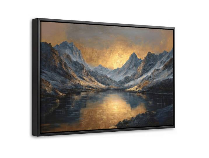 LEINWAND Bilder mit Rahmen - Bergkulisse mit goldenem Sonnenuntergang - 30x20