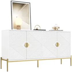 Sideboard Modern 162x40x80 Weiß mit 4 Türen viel Stauraum Goldgriffe Metallbeine Wohnzimmer Esszimmer Flur TV-Möbel Design Luxuriös