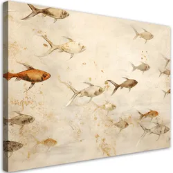 WANDBILD boho für wellness bad fische auf beigem hintergrund