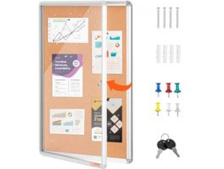 VEVOR 36 x24 geschlossene Korktafel mit Aluminiumrahmen – abschließbares Schwarzes Brett mit Acryltür und 2 Schlüsseln – wetterfeste Wandvitrine für Schule, Zuhause, Büro