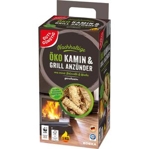 Gut&Günstig Grillanzünder Öko, Bio Anzündwolle, brennstark, Holz & Wachs, lange Brenndauer, 1 kg