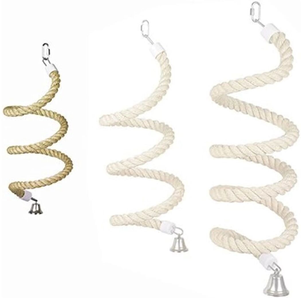 INF Corde d'escalade pour perroquet 1.5m 200g - Corde en coton avec fixations en acier inoxydable, jouet suspendu pour ara et
