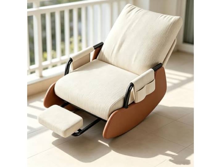 LCNDKF Lounge Schaukelstuhl mit Praktischer Seitentasche Ergonomischer Schaukelstuhl mit ausziehbarer Fußstütze und Seitentasche für tägliche Entspannung.