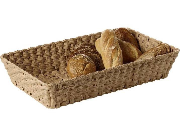 Brotkorb APS TWIRL , beige (braun), B:32,5cm H:10cm L:53cm, Polyprophylen (PP), Lebensmittelaufbewahrungsbehälter, Brotkorb, mit Edelstahldraht