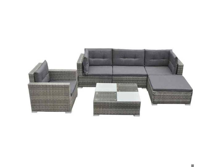 Salon de jardin 6pcs coussins résine tressée gris mobilier 150x80cm terrasse balcon patio