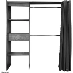 HTI-Living, Garderobe + Kleiderstange, Offene Garderobe mit Vorhang Betonoptik
