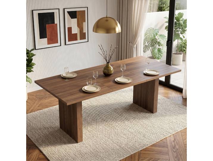 STILVORA Esstisch ausziehbar mit rechteckiger Tischplatte und verdickter Tischplatte, Dining Table im einfachen Stil, Küchentischfür 6–8 Personen, Nussbaum