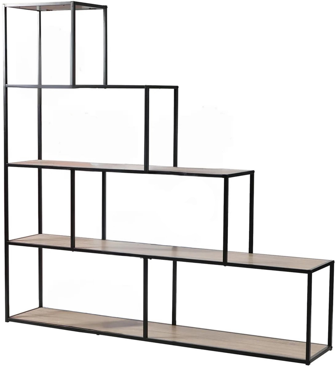 CaliCosy LEXIE Boekenkast met 5 niveaus en design ladder in hout en zwart metaal, B: 160 cm, H: 157 cm