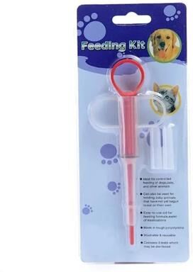 Happy Pet Pantry Press Style Pet Medicine Feeder & Pill Dispenser For Dogs And Cats Easy Pet Pill Syringe Medication Tool red