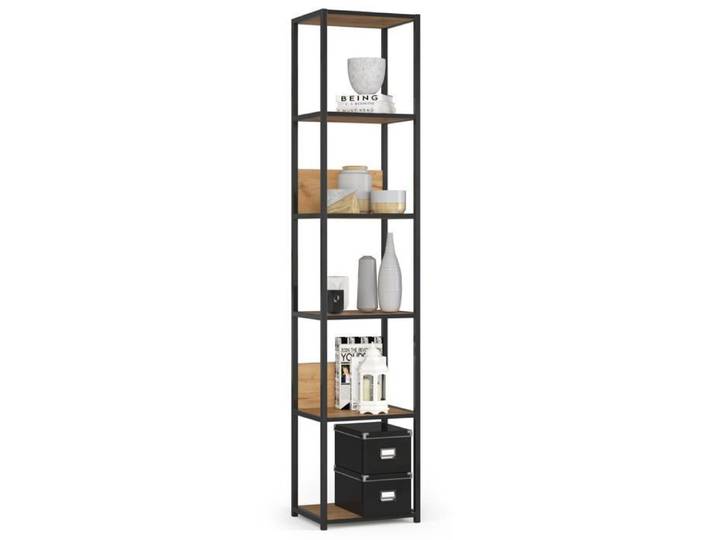Étagère murale industrielle sur pied AKORD Noire 40 cm façade Chêne Craft 6 étagères 40x32x192 cm