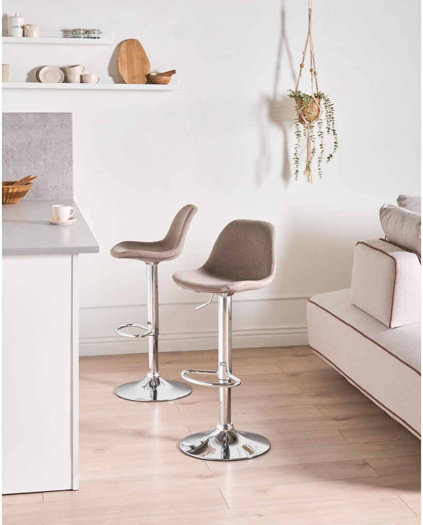 Metro Swivel Upholstered Adjustable Height Bar Stool Beige Fabric 39cm W X 42cm D