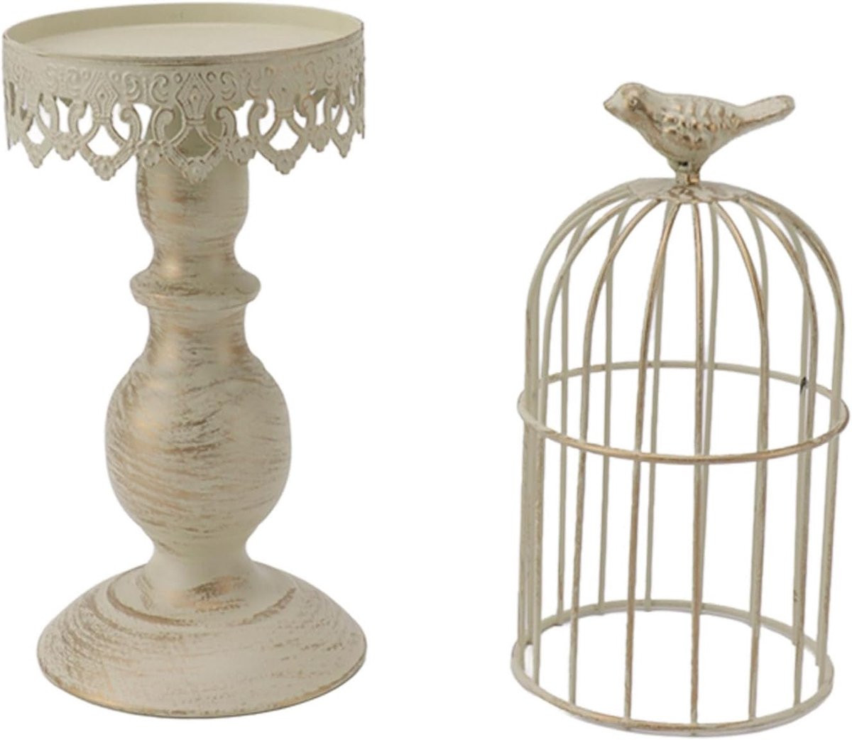 Zwarte Kaarsenhouder Vogelkooi in Vintage Stijl met Verwijderbare Bovenkant