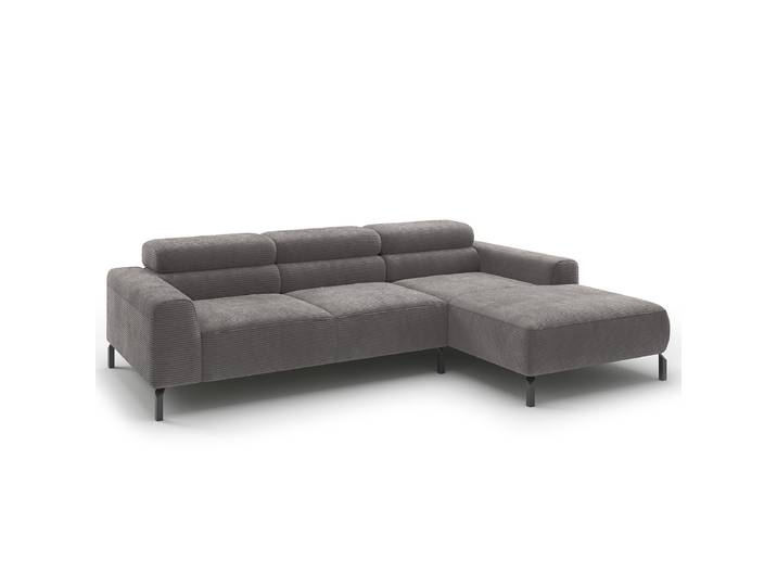 Ecksofa Longchair opt Funktion Grau Cordstoff Catia 258cm Longchair davorstehend rechts Kopfstütze verstellbar