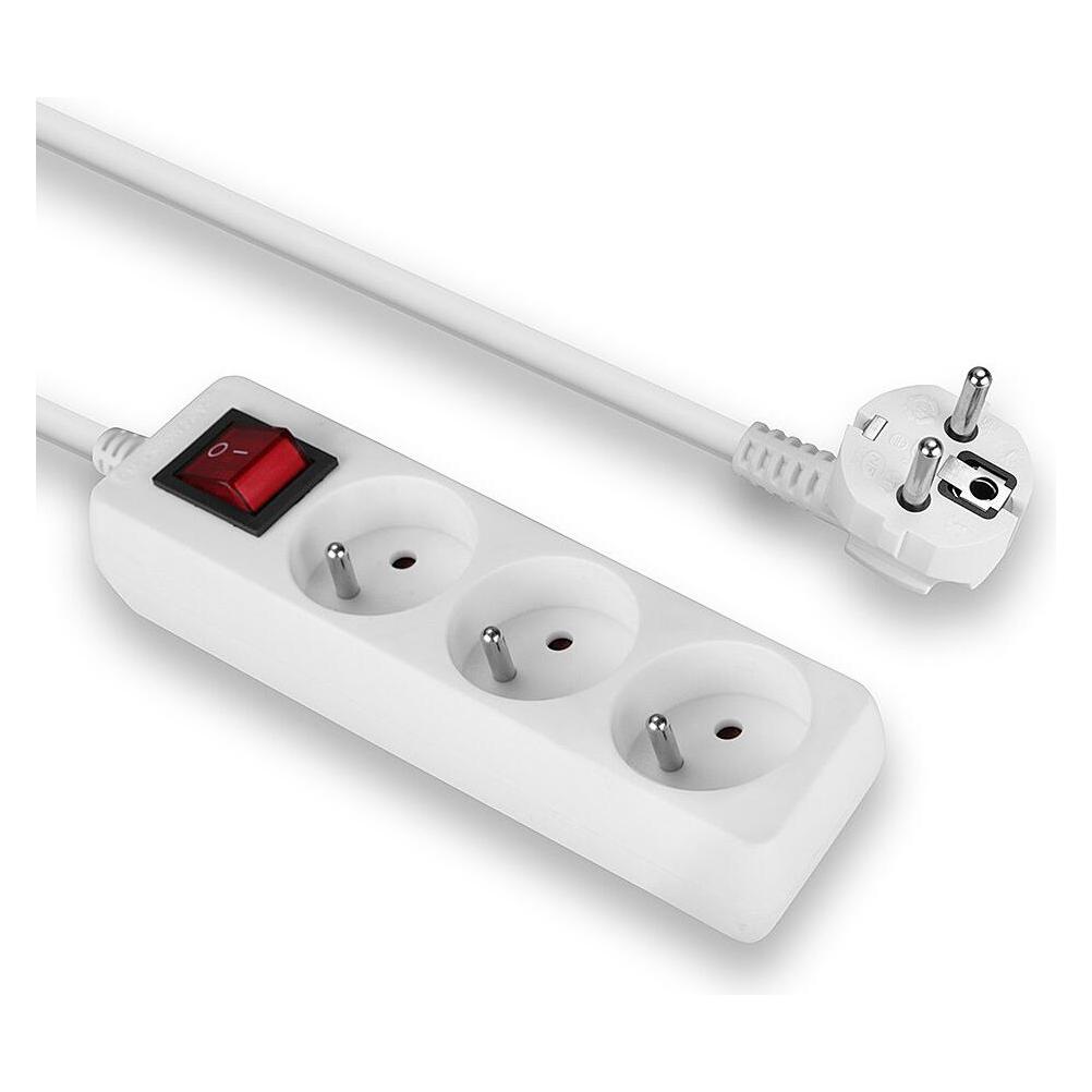 Lindy 3 way Mains Gang Socket with switch FR France (3x, CEE 7/5, 1.40 m) (73124)