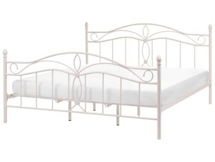 Beliani Romantisches Doppelbett Hellbeige Metall mit Kopfteil Lattenrost 180x200 cm Antlia