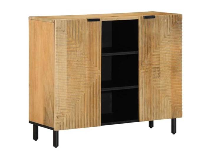Makastle Sideboard Braun 90x33x75 cm Massivholz Mango mit CNC-Front für Wohnzimmer, Esszimmer und Flur