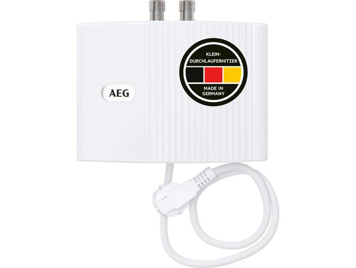 Klein-Durchlauferhitzer AEG HAUSTECHNIK MTE 350 für Handwaschbecken, 3,5 kW, mit Stecker , weiß, B:19cm H:14,3cm T:8,2cm, Durchlauferhitzer, Klein-Durchlauferhitzer, elektronisch, sofort lauwarmes Wasser (ca. 35C)