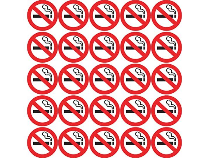 25 stuks rookverboden stickers, Ø 6 cm, rond, met uv-bescherming, waarschuwingsborden voor buiten en binnen, verbodsmarkering niet toegestaan sigaretten