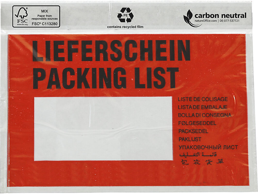Recycling-Dokumententaschen, Aufdruck Lieferschein, VE 1000 Stk, LxB 175 x 117 mm ratioform