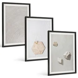 BILDER SET 3er Set - 40x60 cm Schwarzer Rahmen - Leichte Boho-Sandtexturen