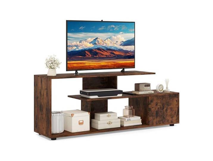 GIANTEX Meuble TV 152 cm- 3 Étagères- Armoire avec Porte- pour Téléviseurs Jusqu'à 55 Pouces- Style Moderne- Salon Chambre- Brun