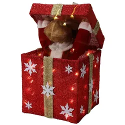 WellHome - Dekorative rote Weihnachtsgeschenkbox mit Musik und 50 warmen LEDs 25x25x50cm