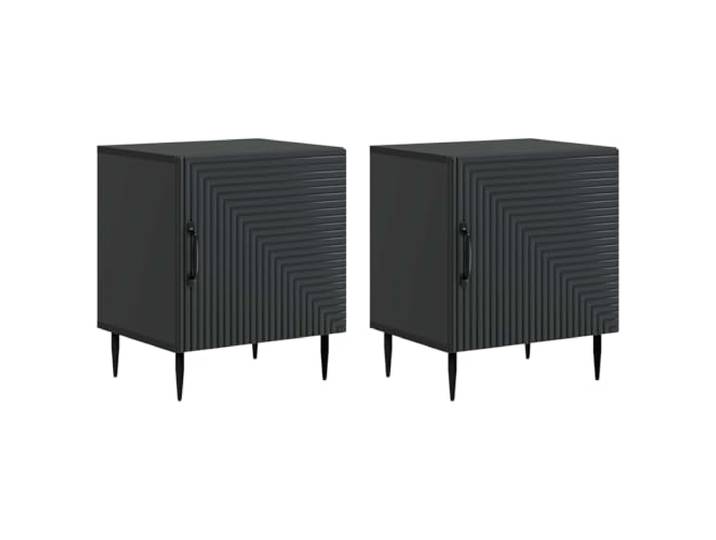 LMTYOENFG Nachttisch 2er Set Schwarz 43x34,5x50 cm Beistellschrank Stilvoller Beistellschrank fürs Schlafzimmer mit Drehtür und konischen Metallbeinen für geordneten Stauraum.