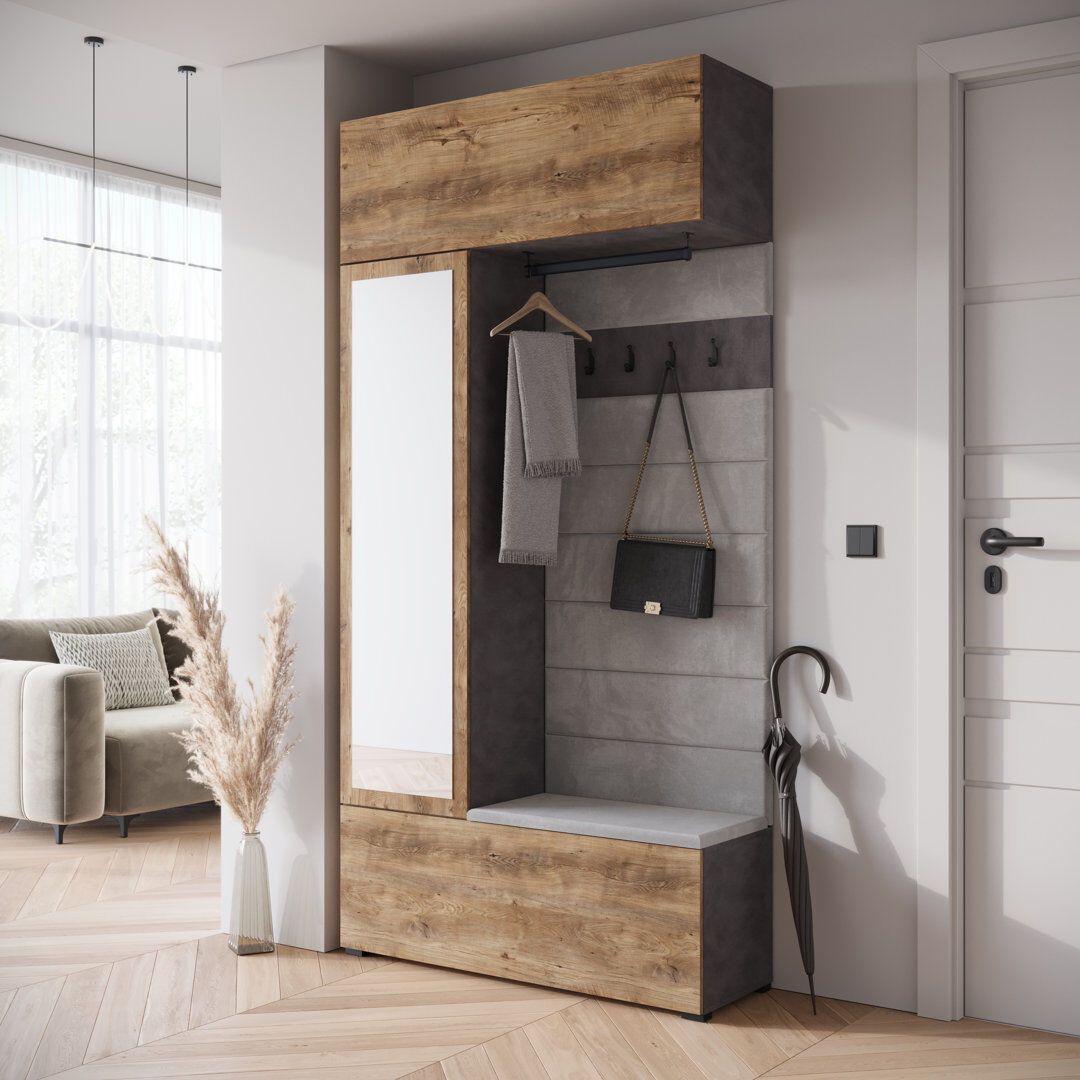 Ebern Designs 115 cm W Hallway Set with Shoe Storage Matera/Kastanien Breslau / Panel Grey MONO244 231.9cm H X 115cm W X 37.5cm D