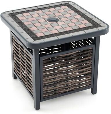 Costway 21.5 Inches Outdoor PE Rattan Side Table Square End Table with Umbrella Hole