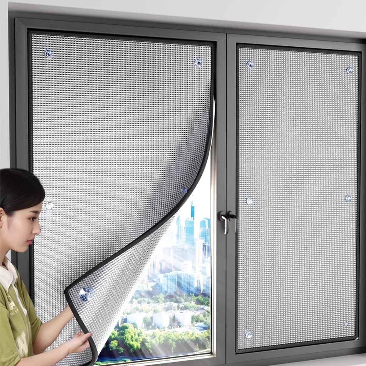 Zwarte reflecterende aluminium warmte-isolatiefolie voor ramen, serres en badkamers, 40 x 100 cm