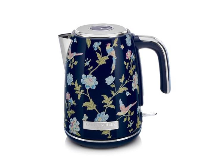 Laura Ashley Kabelloser Elektrischer Kannen-Wasserkocher 1,7L Elveden Navy Edelstahlwasserkocher mit energieeffizienter 2,2-kW-Schnellkochtechnologie und Trockengehschutz, von VQ