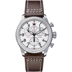 Davosa Pilot Aviator Fly Back Chronograph Quartz 162.499.15 - silber/weiß,braun mit weißer Naht - 42mm