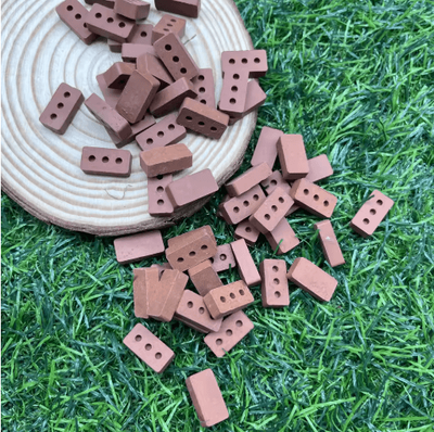 Inspire Picks 100PCS Mini Clay Brick Set DIY Miniature Building Kit For Crafts & Displays 100pcs Red 3 Holes