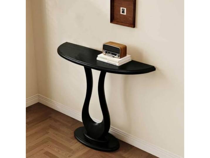 Massivholz Konsolentisch mit Skulpturalem Fuß, Moderner Eingangstisch Künstlerisches Sockel-Design, Massivholz-Konstruktion, Tisch für Flur, Foyer, Wohnzimmer und hinter dem Sofa