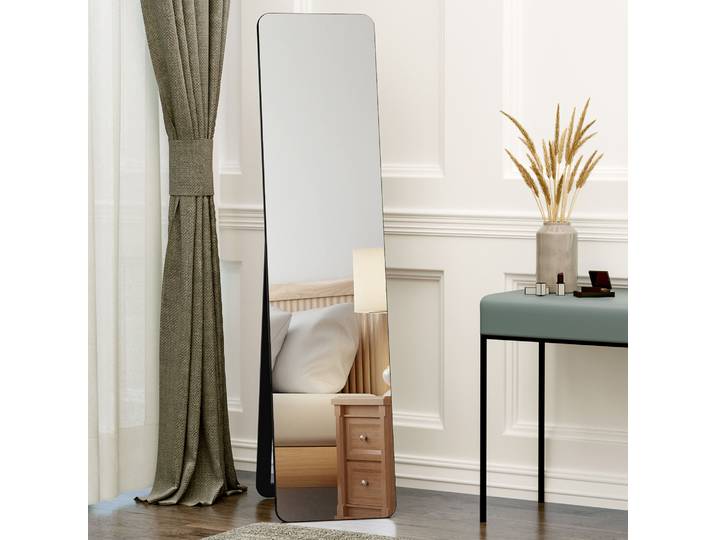 HOMCOM Miroir Pied/Mural Rectangulaire Noir MDF