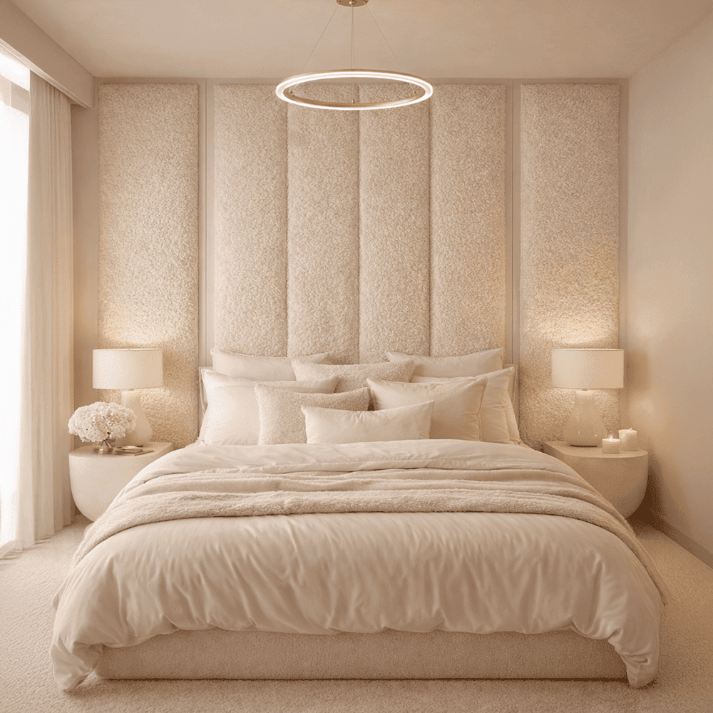 Harrington Cream Soft Teddy Channelled Headboard with Off White Frame & Wings, Emperor