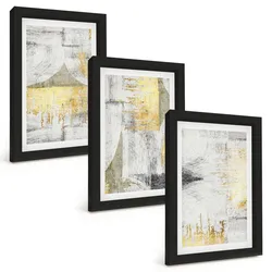 BILDER SET 3er Set - 20x30 cm Schwarzer Rahmen - Abstrakte modische Malereimuster