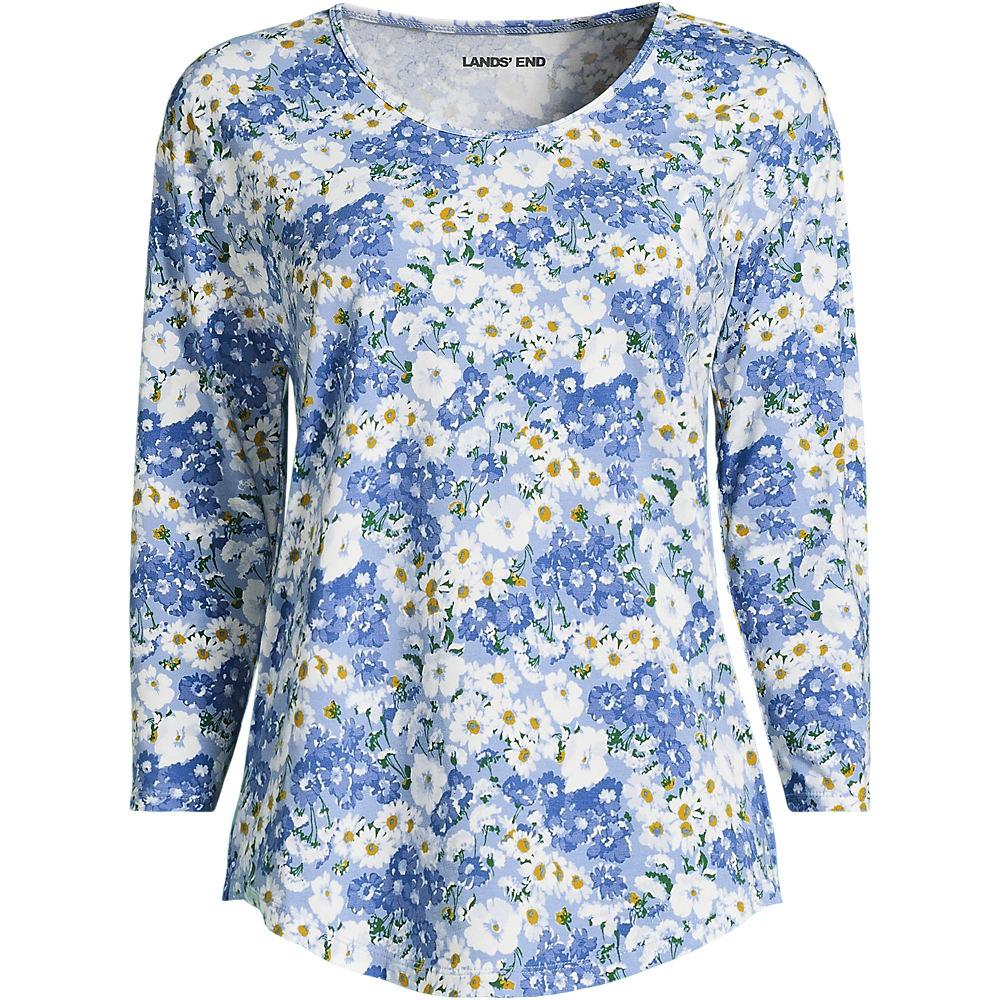 Fließendes Shirt mit Ballettausschnitt für Damen, Damen, size: regular, Blau, Baumwoll-Mischung/Baumwolle Modal, by Lands' End
