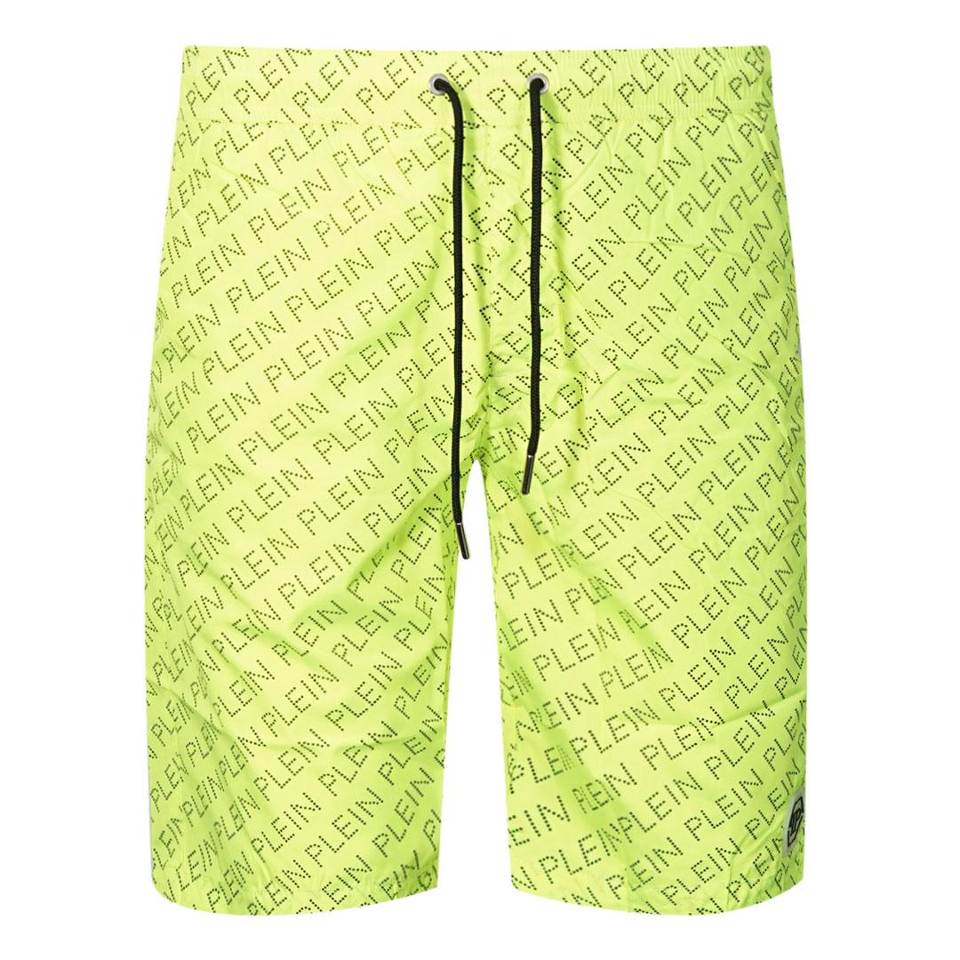 Philipp Plein Repetitive Long Logo Fluoreszierend Gelb Badeshorts