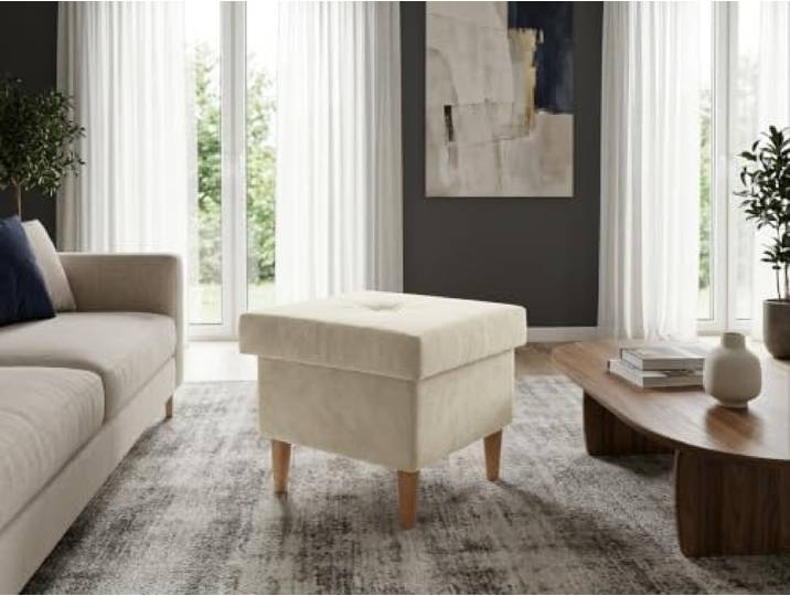 Family Meble Polsterhocker Ari Royal Aura – Fußhocker mit Stoff-Bezug und Stauraum – Hellbeige · Royal 1