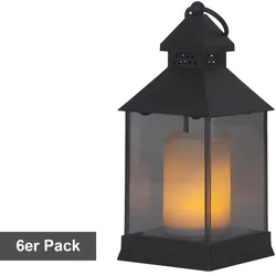 Star Trading Laternen-Set Flame Lantern , 6 Stück , Schwarz , Flackern , LED , Timer , Gelb