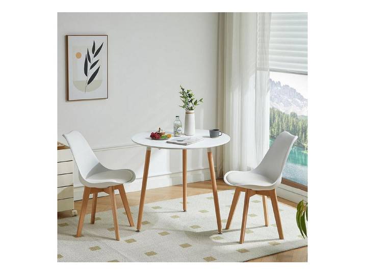 LuxusKollektion Essgruppe Esstisch 2 Stühle Essgruppe Weiß Tisch-3 Beine 2 Weiß Stühle