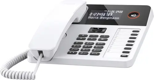 Gigaset DESK 600 Schnurgebundenes Telefon, analog für Hörgeräte kompatibel, Optische Anrufsignalisierung, Wahlwiederholung Weiß