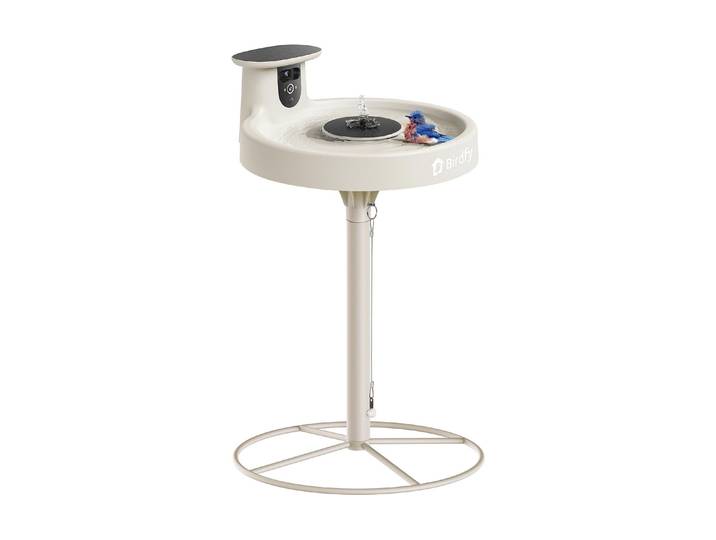 Vogeltränke BIRDFY Vogelbad mit Kamera , beige (weiß), B:22,3cm H:50cm T:44,8cm, Haustiertränken, Vogeltränke, Solarbetrieben, KI und Video Vogelerkennung