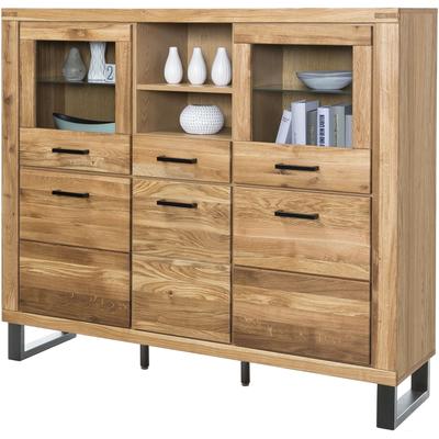 Highboard HOME AFFAIRE, braun, B:158,5cm H:140cm T:40cm, FSC-zertifiziertes teilmassives Holz, Sideboards, Highboard, Industriestil, Teilmassiv Eiche, schwarze Elemente, Modern