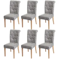 Chefgastro 6er-Set Esszimmerstuhl gepolstert | HxBxT 98x47x62cm | Sitzhöhe 42cm | Nieten | Stoff/Textil | helle Beine | Hellgrau | Stuhl Küchenstuhl