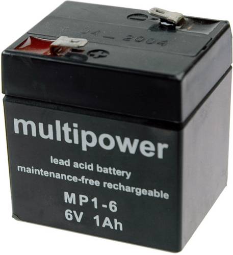 Multipower MP1-6 MP1-6 Bleiakku 6V 1Ah Blei-Vlies (AGM) (B x H x T) 51 x 55 x 42mm Flachstecker 4.8mm Wartungsfrei, Geringe